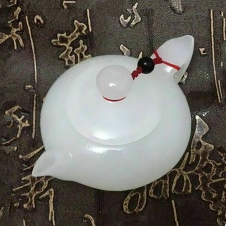 China White Color Jade Smooth with Small Ornaments Handcarved Teapot