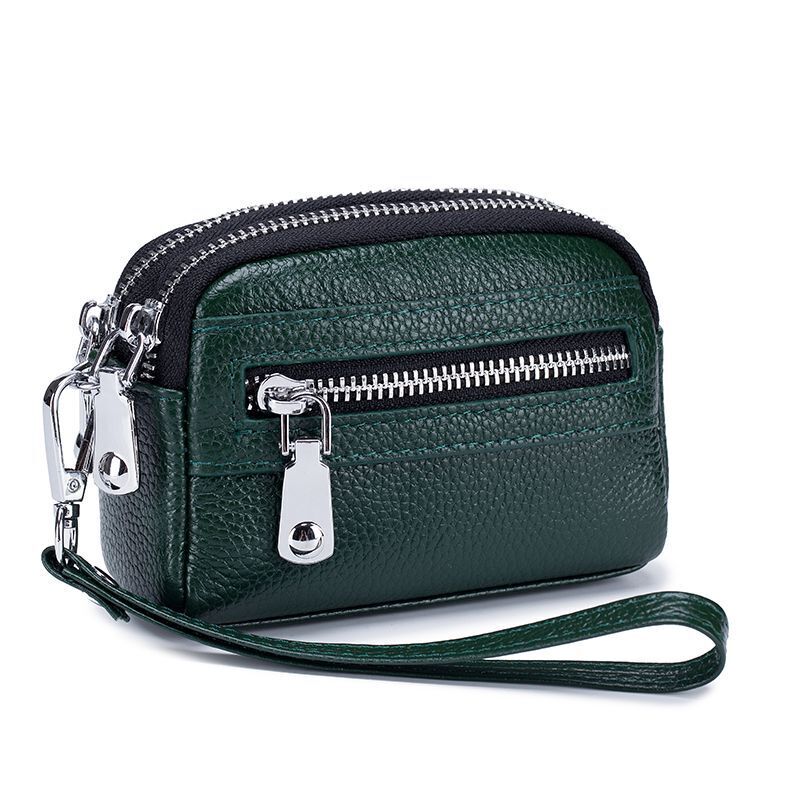 Genuine Leather Mini Wallet Double Zipper Coin Purse Cute Small Clutch Bag 1 PC