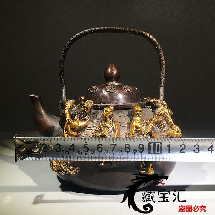 12cm Chinese Bronze Tea Pot Water Pot Wine Pot Decoration Collection