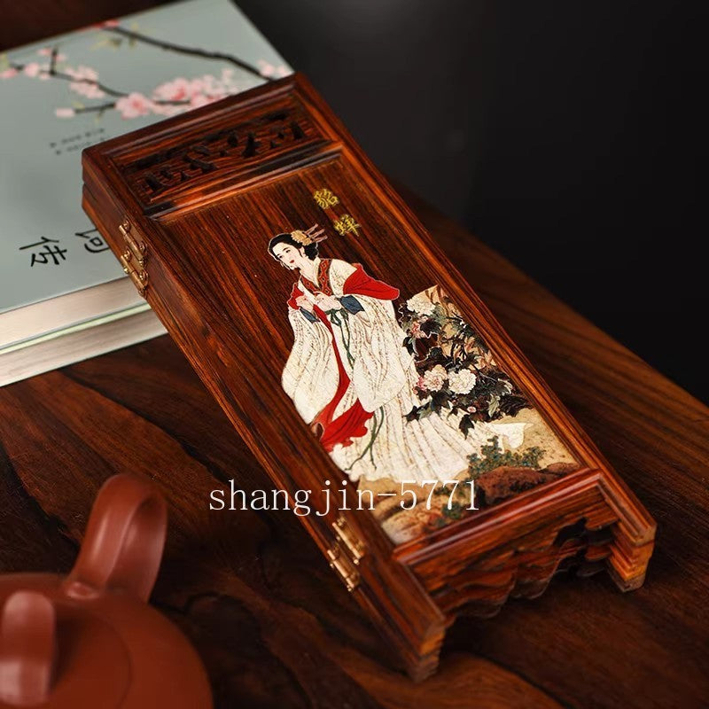 Rosewood Chinese Four Beauty Folding Screen Lacquer Miniature Furniture Panel