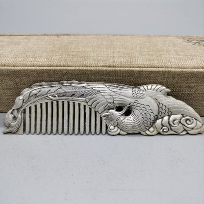 Old Chinese tibet silver handcarved Phoenix Comb statue