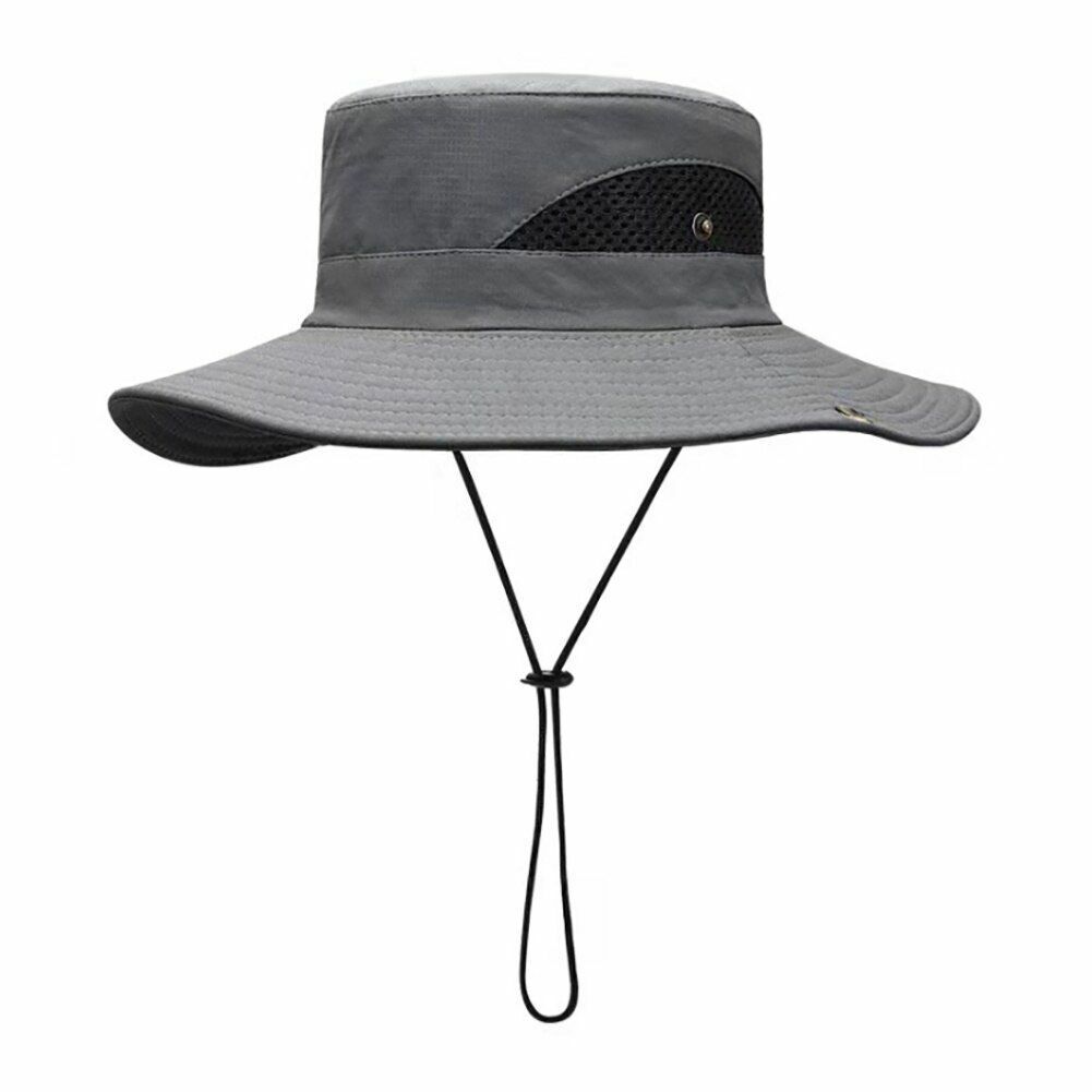 Outdoor Hat Fishing Hiking Cap Wide Brim Anti-UV Beach Sunshade Bucket Hat Blue