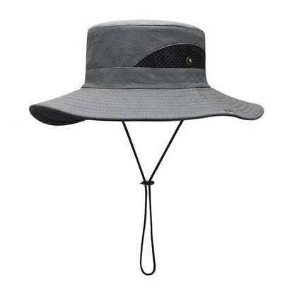 Outdoor Hat Fishing Hiking Cap Wide Brim Anti-UV Beach Sunshade Bucket Hat Blue