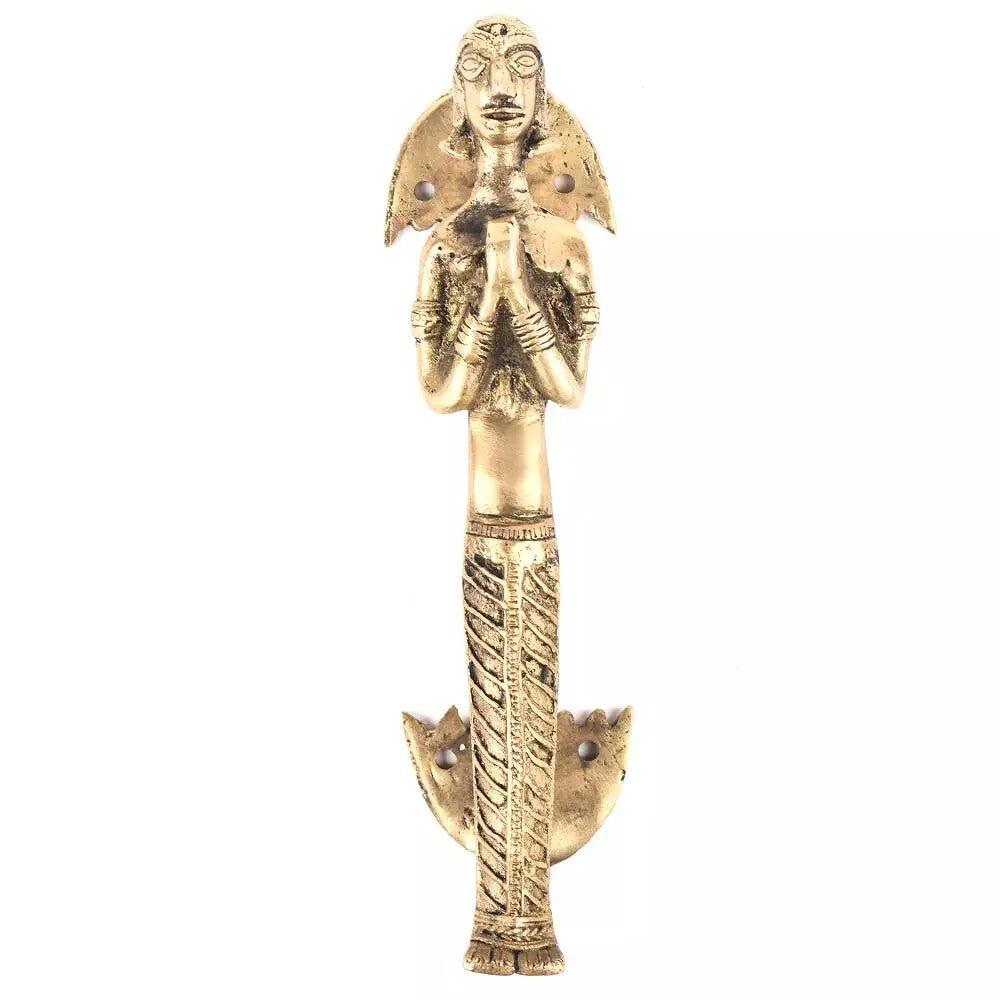 Set of 2 Antique Look Brass Temple Figure Praying Figure Door Handle Home Decor