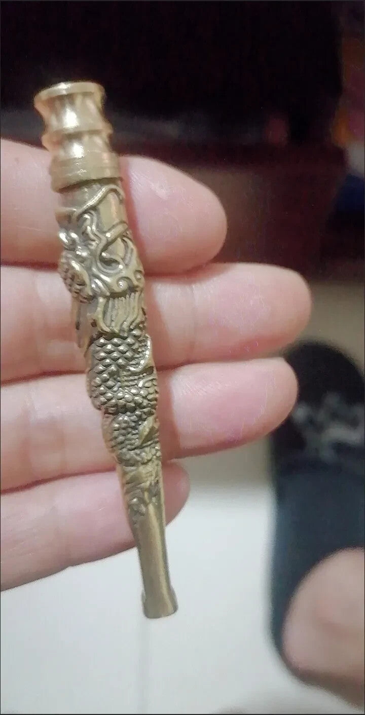 China Hand Engraving Solid Brass Tobacco Pipe Cigarette Filter Tip Smoking Tool