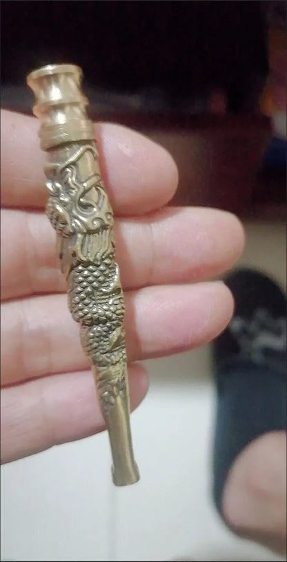 China Hand Engraving Solid Brass Tobacco Pipe Cigarette Filter Tip Smoking Tool