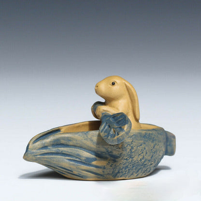 China Yixing Zisha Pottery Duan Clay Animal Zodiac Rabbit Oarage Tea Pet Statue