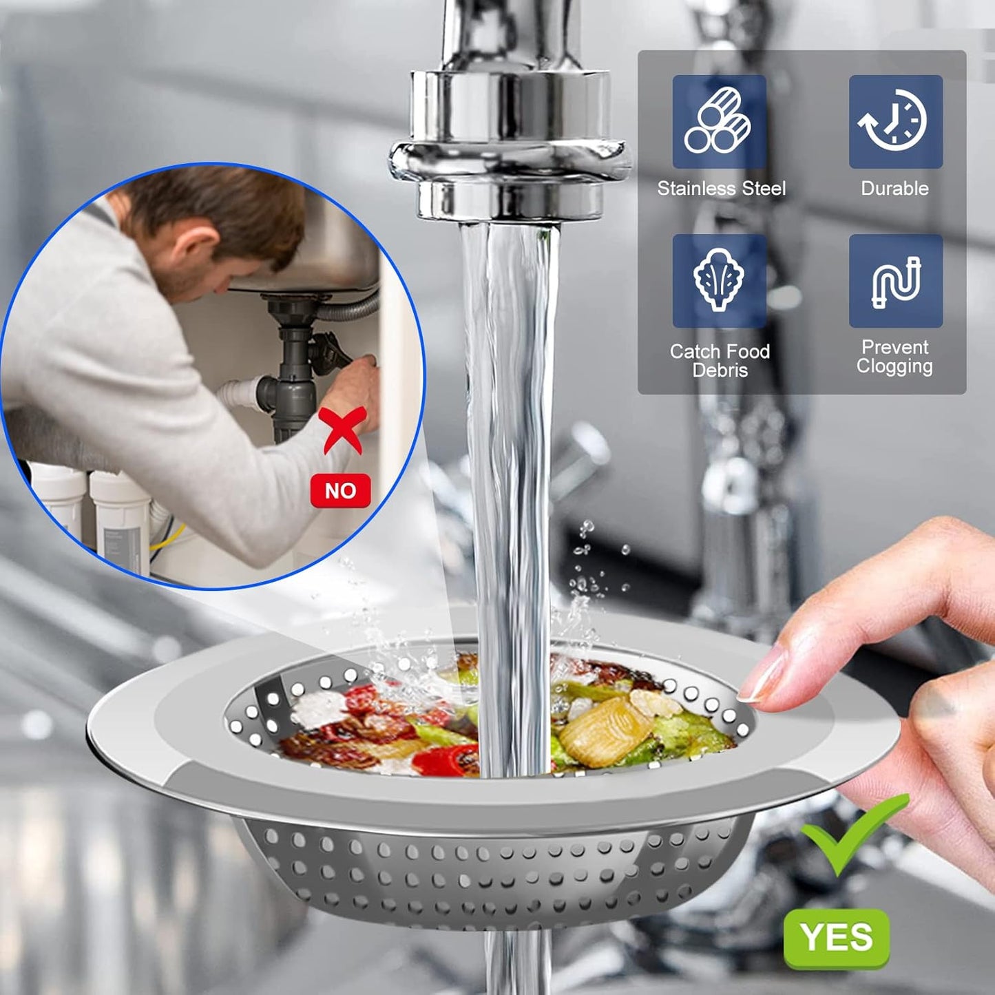 2PCS 4.5" Kitchen Bathroom Sink Strainer Stainless Steel Filter Drain Strainer