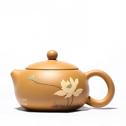 True Yixing Zisha Duan Clay Tea Pot Floral Relief Handmade Xishi Pot Marked Pot