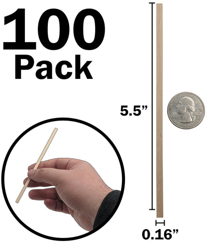 100 Wooden Stir Sticks, 5.5-inch Length, Disposable and Biodegradable