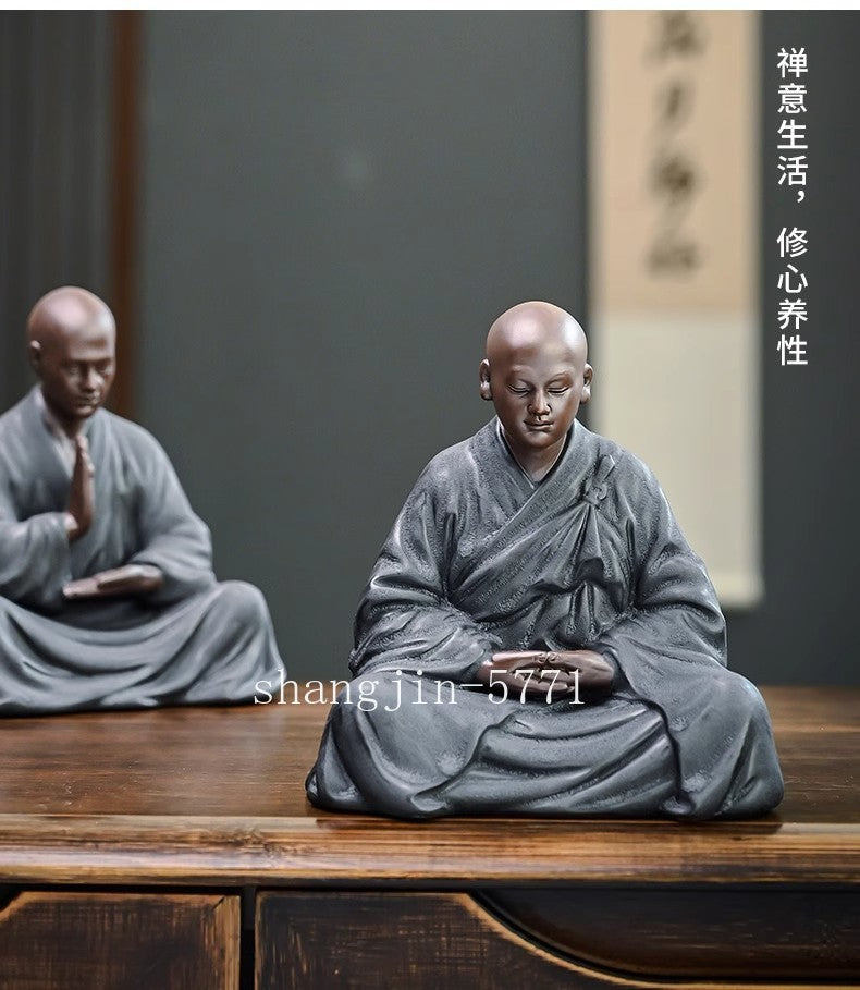 Porcelain Seating Meditation Monk Statue Buddhism Zen Figure Temple Home Decor
