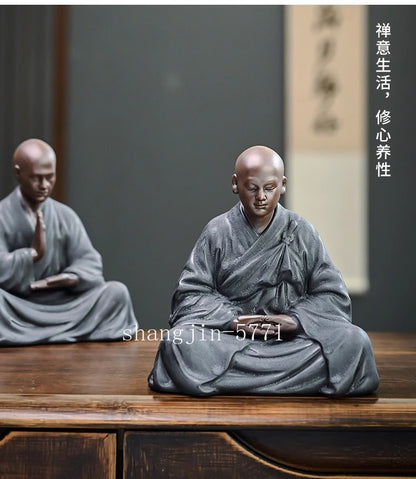 Porcelain Seating Meditation Monk Statue Buddhism Zen Figure Temple Home Decor