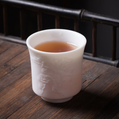 fat mutton jade porcelain tea cup handmade floral relief master cup boutique new