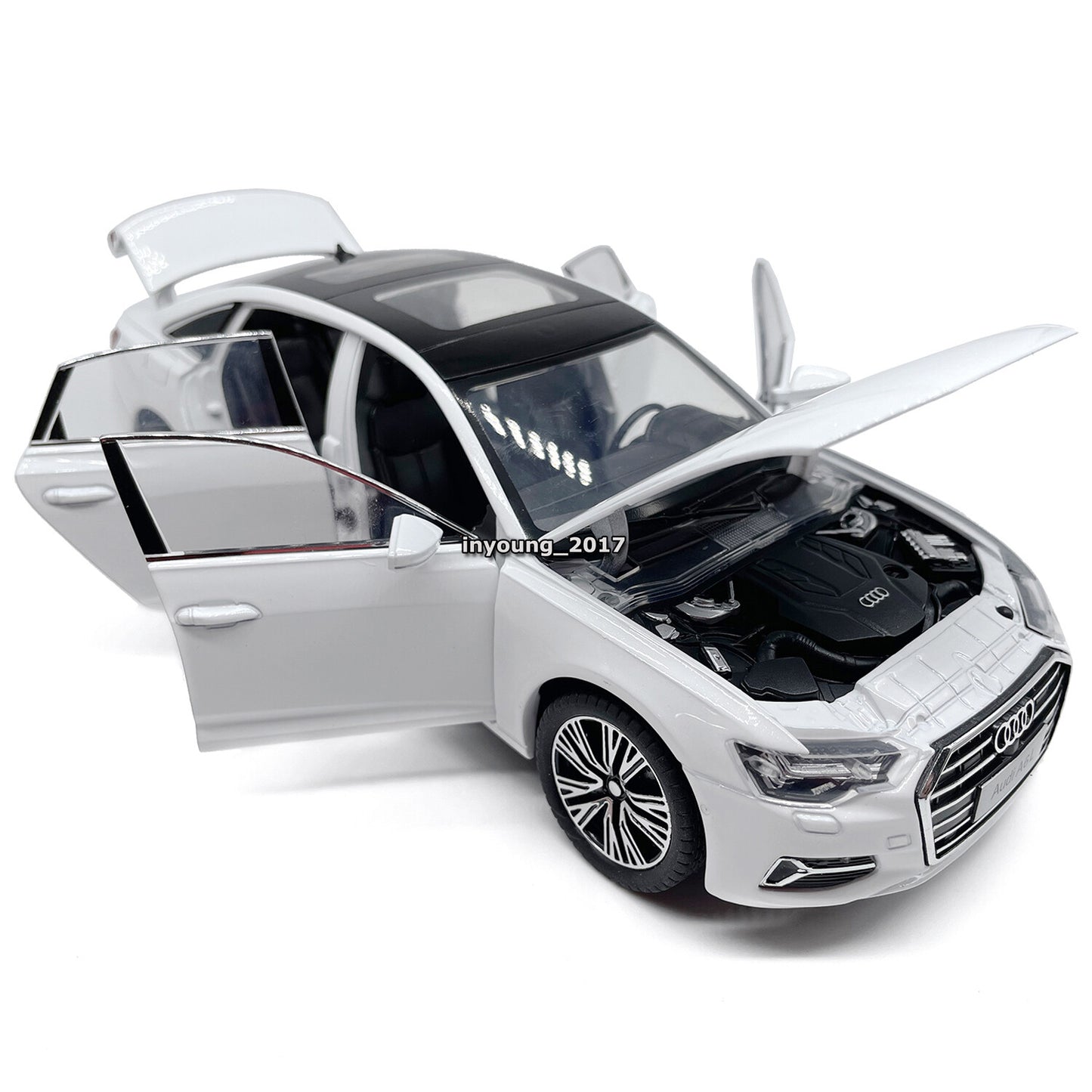 1/24 Scale 2022 Audi A6L Model Car Metal Diecast Toy Vehicle Light Sound White