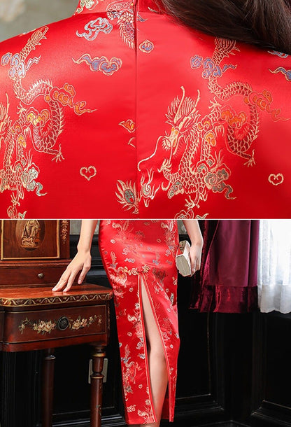 Evening Party Dress Silk Satin Qipao Chinese Traditional Cheongsam Size S to 4XL