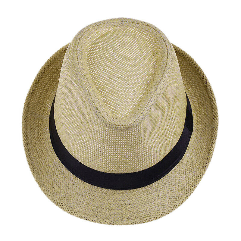 Men Women Straw Jazz Fedora Hat Trilby Cuban Sun Cap Panama Short Brim Summer*US