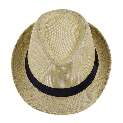 Men Women Straw Jazz Fedora Hat Trilby Cuban Sun Cap Panama Short Brim Summer*US