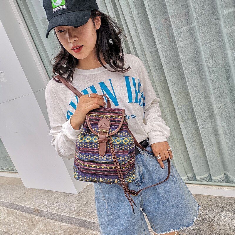Vintage Canvas Backpack School Travel Rucksack Double Shoulder Bags 24*23*10 CM