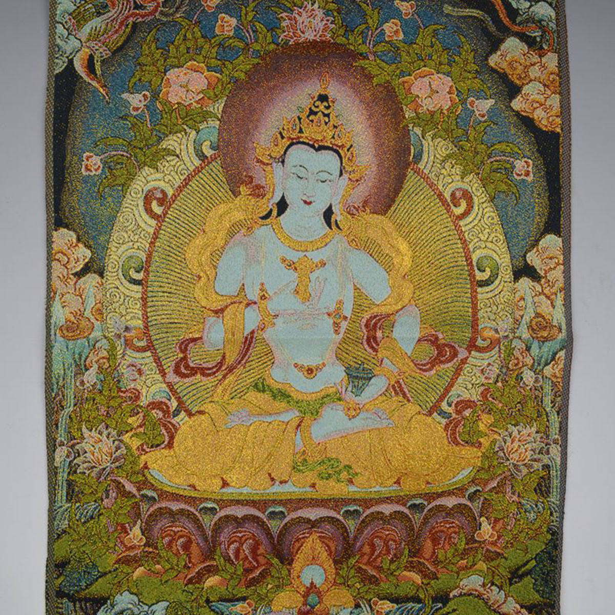 24"Old Chinese Silk Embroidery Tibetan Buddhist Thangka Vajrasattva Mahāsattva