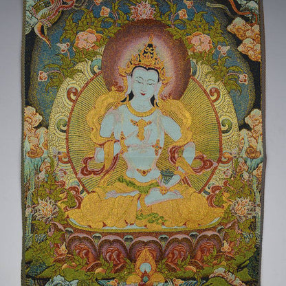 24"Old Chinese Silk Embroidery Tibetan Buddhist Thangka Vajrasattva Mahāsattva