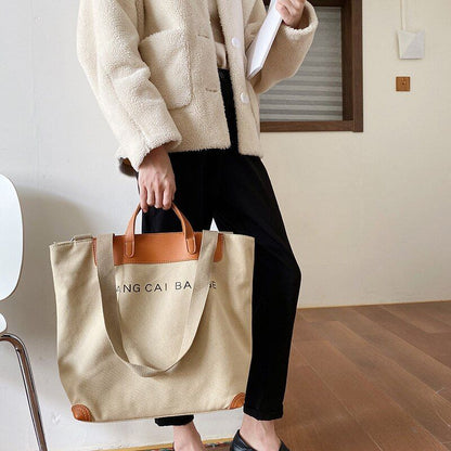 Canvas Handbag Shoulder Crossbody Bag Large Leather Shopper Bag 41*35*17CM Pouch