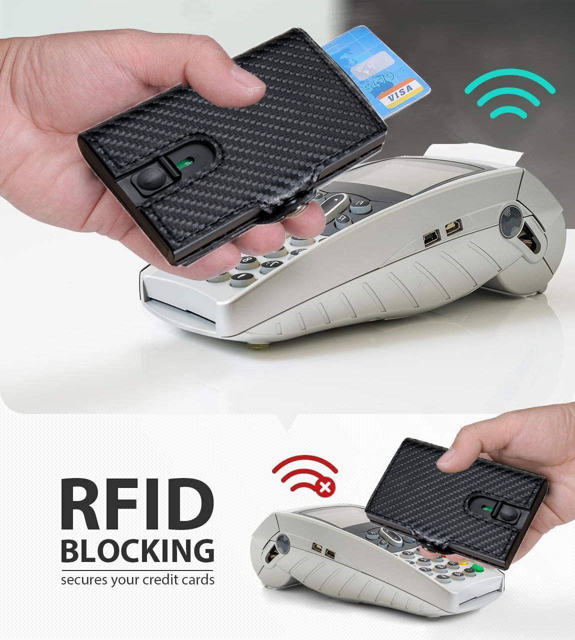 Carbon Fiber Slim Wallet Anti Rfid Credit Card Holders Case Leather Business 1PC