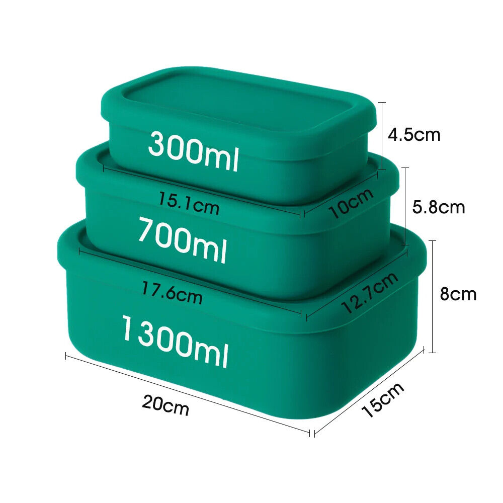 Food Storage Container Silicone Reusable Airtight Lidded Lunch Bento Snack Boxes