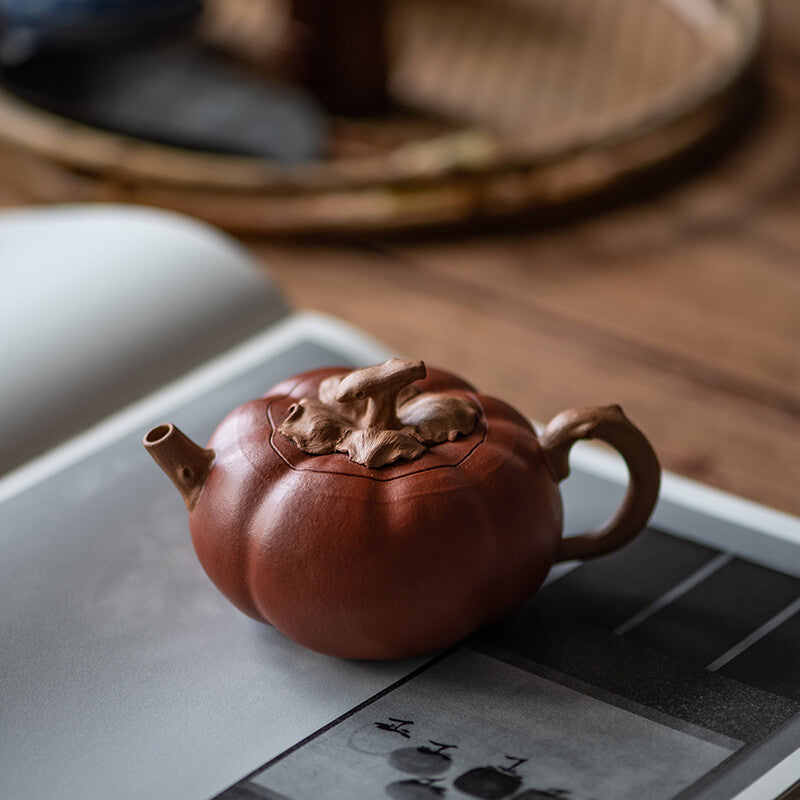 Chinese Yixing Zisha Jiangpo Clay Handmade Persimmon Shape Tea Pot Marked Teapot