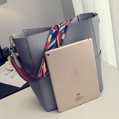 Handbag Purse Colorful Strap Shoulder Bag Synthetic Leather Bucket Crossbody 1PC