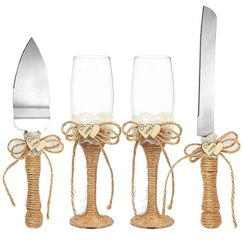 Cake Knives 2-4Pcs Champagne Glass Wedding Ceremony Supplies Shovels Flutes Cups