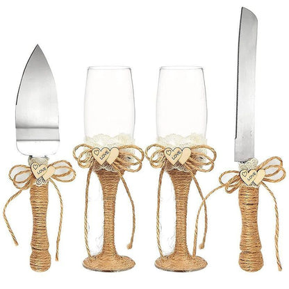Cake Knives 2-4Pcs Champagne Glass Wedding Ceremony Supplies Shovels Flutes Cups