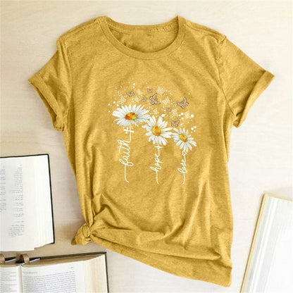 Women T-shirt Print Short Sleeve Casual Tee Short Regular Broadcloth Cotton XXL