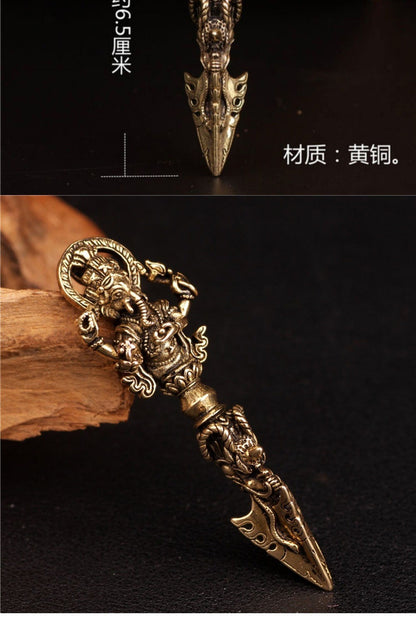 Solid Brass China Tibetan Elephant Vajra Hindu Brahmin Bless Lucky Amulet
