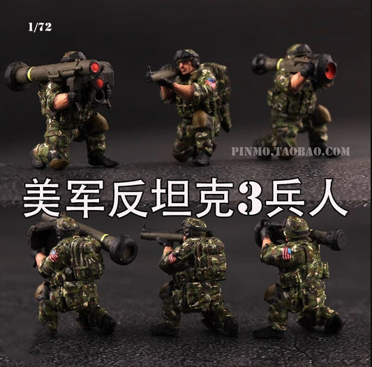 1/72 US Individual Anti Tank 3 Soldier Stinger Special Forces Green Coat Model
