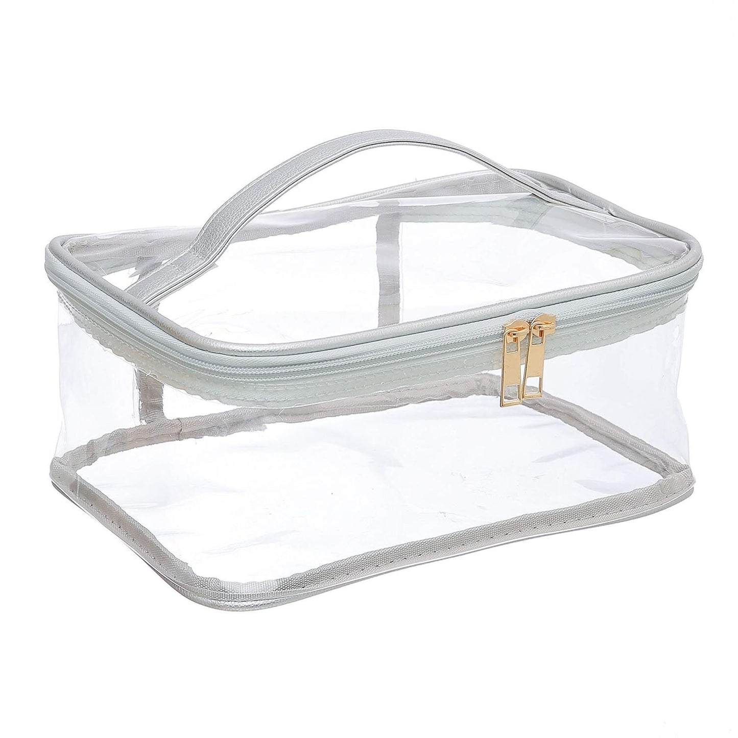 Large Cosmetic Bag for Women / Clear, See-Through Makeup, Hair & Nail Silver