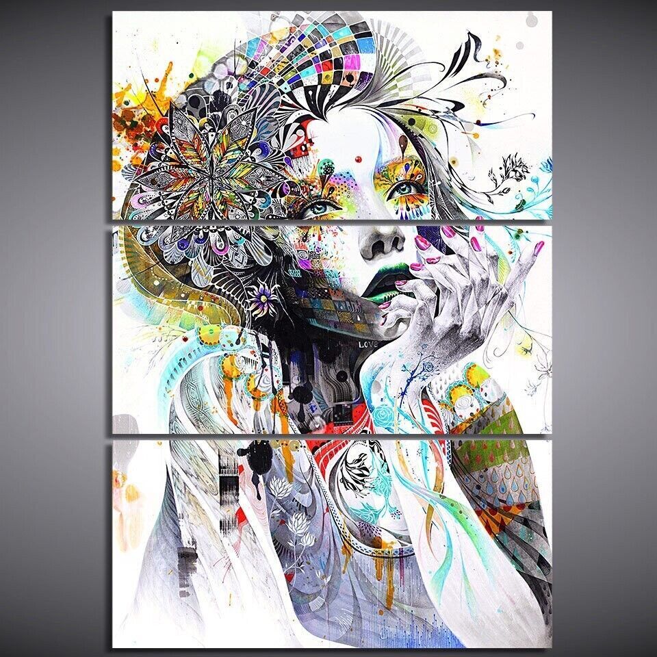 Abstract Watercolor Woman Face 3 Piece Canvas Print Wall Art Poster Home Decor