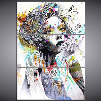 Abstract Watercolor Woman Face 3 Piece Canvas Print Wall Art Poster Home Decor