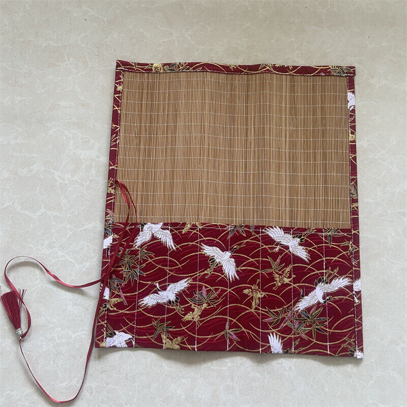 Retro Painting Brushes Holder Storage Bamboo Rolling Bag Calligraphy Pens Case