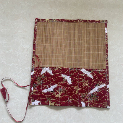 Retro Painting Brushes Holder Storage Bamboo Rolling Bag Calligraphy Pens Case