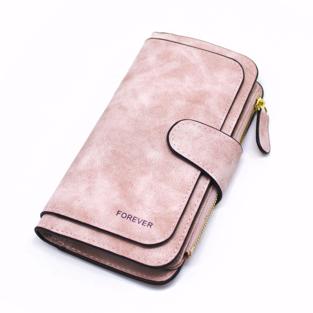 Synthetic Leather Wallet Zipper Long Card Holder Coin Purse Bag 19*10*2.5cm Pink