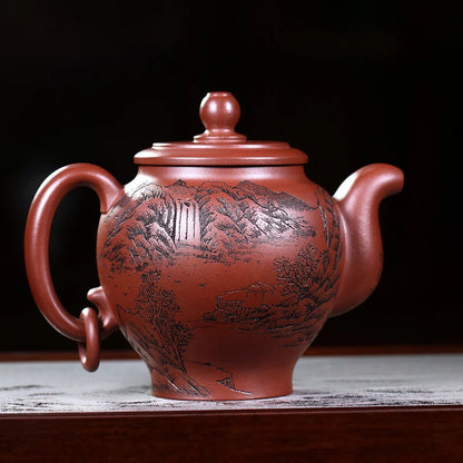 Yixing Purple Clay Pot Carved Teaware Pot Raw Ore Dragon Blood Sand Teapot Zen