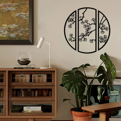 3pcs/set Ginkgo Metal Wall Art Decor, Black Simple Line Round Wall Art Sculpture