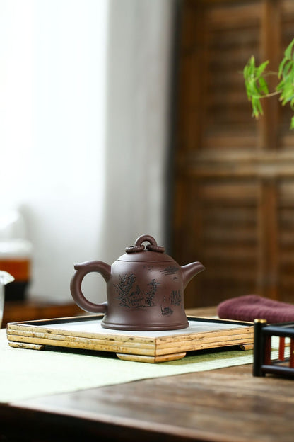 5.4" Chinese Yixing Zisha Pottery Old Purple Clay 260ML Mesh Dicyclo- Teapot