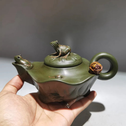 Green mud Chinese Yixing Zisha purple Clay Teapot Frog Lotus Leaf tea Pot 360ml
