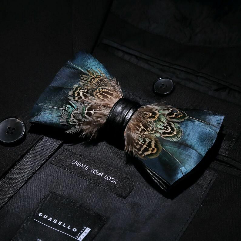 Men's Luxury Bowtie 12x5cm Peacock Feather Leather Bow Ties Fashion Party Formal