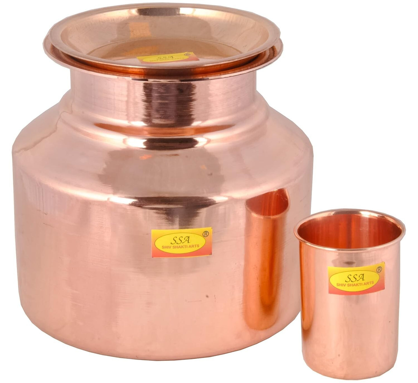 Pure Copper Water Pot Pitchers Matka Container With Lid and Glass 5.5 Litre
