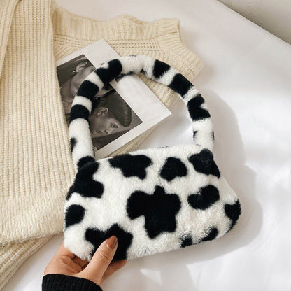 Bag Plush Animal Print Shopper Purse Handbag Shoulder Underarm Bag 250*140*30mm