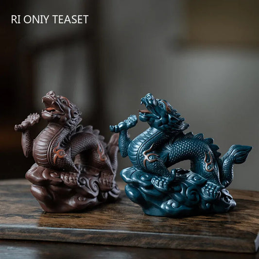 1pc 4.6" Yixing Purple Clay Tea Pet Handmade Sculpture Dragon Statue Ornament