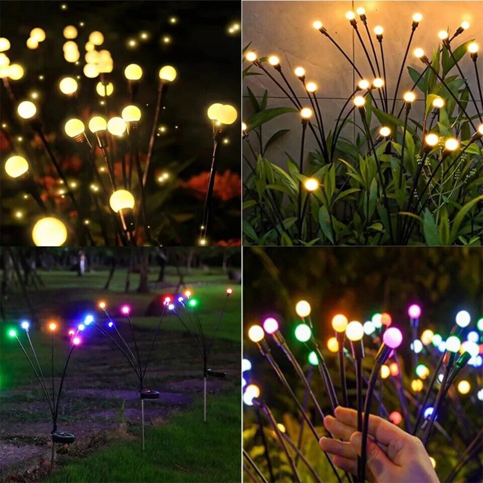 8 LED Solar Firefly Lights 2 Pack Swaying Outdoor Garden Pathway Landscape Decor