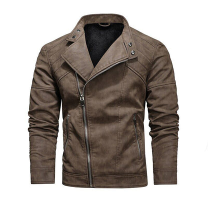 Leather Jacket Men Winter Fleece Motorcycle Coats Biker PU Jackets Slim Overcoat